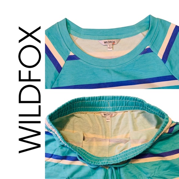 🔥SOLD🔥 WILDFOX Crew Neck Top and Bottoms Blue Striped Pajamas Set Size Small - Picture 8 of 9